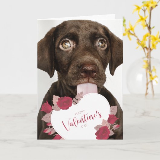 Prettige Valentijnsdag | Cute Puppy Kaart (Gele Bloem)
