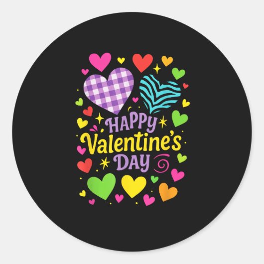 Prettige Valentijnsdag - Hartjes Liefde Ronde Sticker (Voorkant)