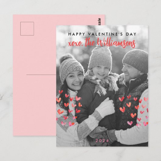 Prettige Valentijnsdag Lieve Rode Harten Familie F Briefkaart (Voorkant / Achterkant)