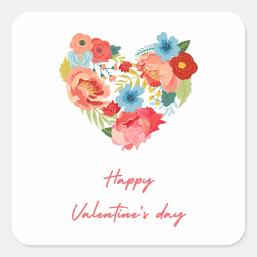 Prettige Valentijnsdag met bloemen Kleurrijk Vierkante Sticker (Voorkant)