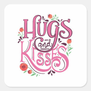 Prettige Valentijnsdag met knuffels en kusjes Vierkante Sticker