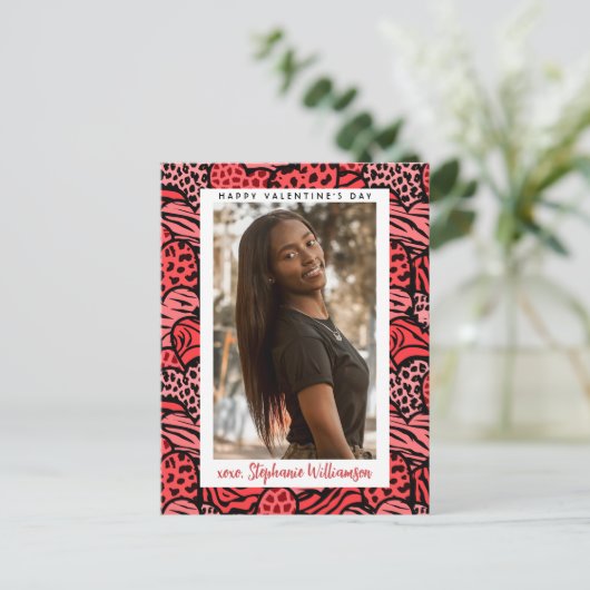 Prettige Valentijnsdag Mooie Rode Jungle Harten Fo Feestdagenkaart (Staand voorkant)