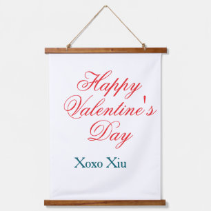 Prettige Valentijnsdag rode blauwe xoxo liefde naa Hangend Wandkleed