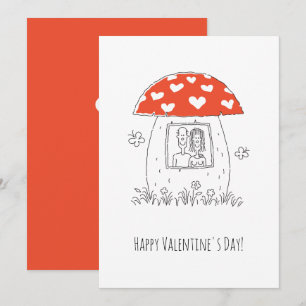 Prettige Valentijnsdag Rode Hart Paddenstoelenlief Feestdagenkaart