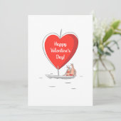 Prettige Valentijnsdag Rode Hart Zeilboot Verliefd Feestdagenkaart (Staand voorkant)