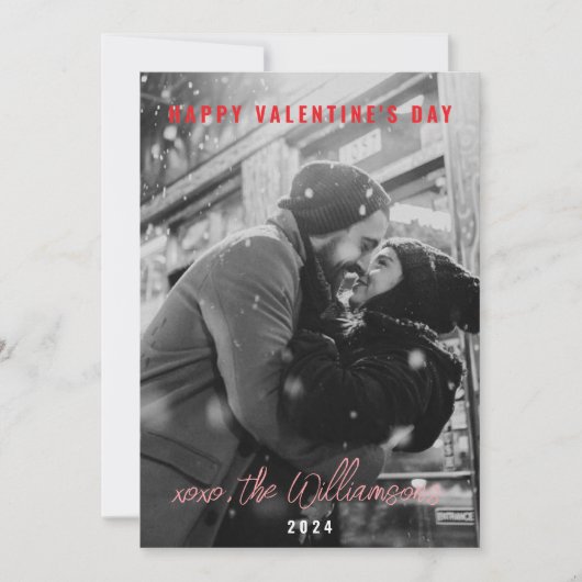 Prettige Valentijnsdag Rood Hart Paar Foto Feestdagenkaart (Voorkant)