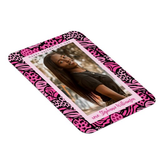 Prettige Valentijnsdag Roze Jungle Harten Foto Magneet (Rechterzijde)