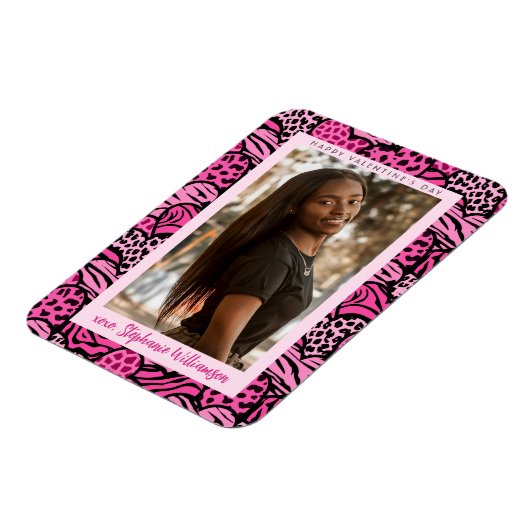 Prettige Valentijnsdag Roze Jungle Harten Foto Magneet (Linkerzijde)