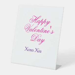 Prettige Valentijnsdag roze paars xoxo liefde naam Reclamebord Met Voetstuk