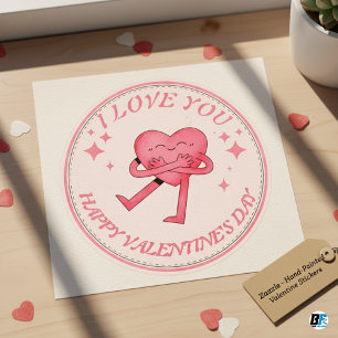 Prettige Valentijnsdag van Naam roze satijnen werv Ronde Sticker