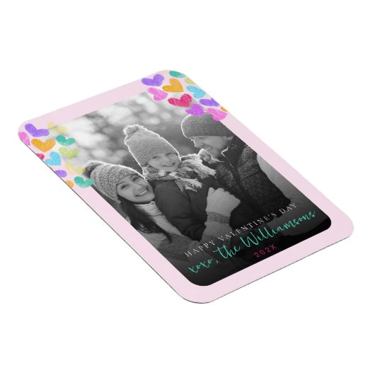 Prettige Valentijnsdag Zachte Roze Harten Foto Magneet (Rechterzijde)
