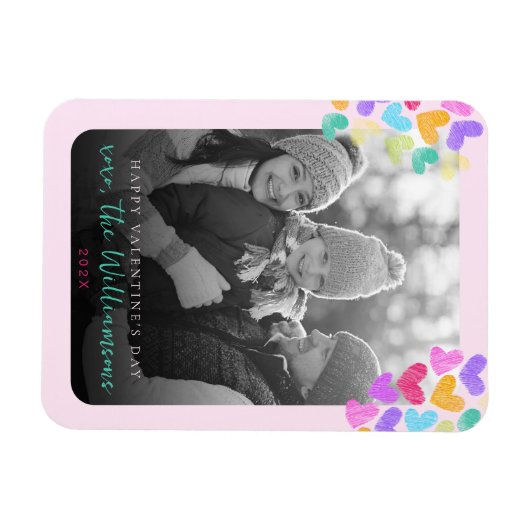 Prettige Valentijnsdag Zachte Roze Harten Foto Magneet (Horizontaal)