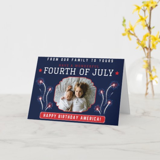 Prettige Vierde Juli Gezinsfotokaart Kaart (Gele Bloem)