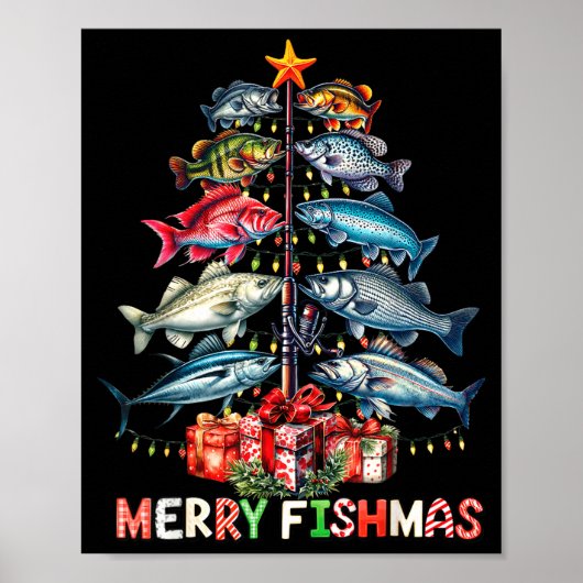 Prettige VisKerstis Leuke Kerstboom Lichtjes Visse Poster (Voorkant)