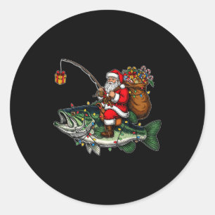 Prettige VisKerstmis Kerstman Visliefhebbers Grapp Ronde Sticker