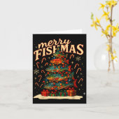 Prettige Vismas Grappig Vissen Kerst Ontwerp Kaart (Gele Bloem)