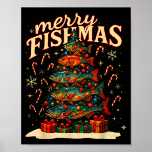 Prettige Vismas Grappig Vissen Kerst Ontwerp Poster