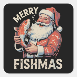 Prettige Vismas Grappige Kerstman Kerst Vader Viss Vierkante Sticker
