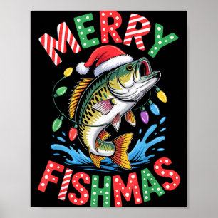 Prettige Vismis Santa Hoed B Vissen Kerst Visser Poster