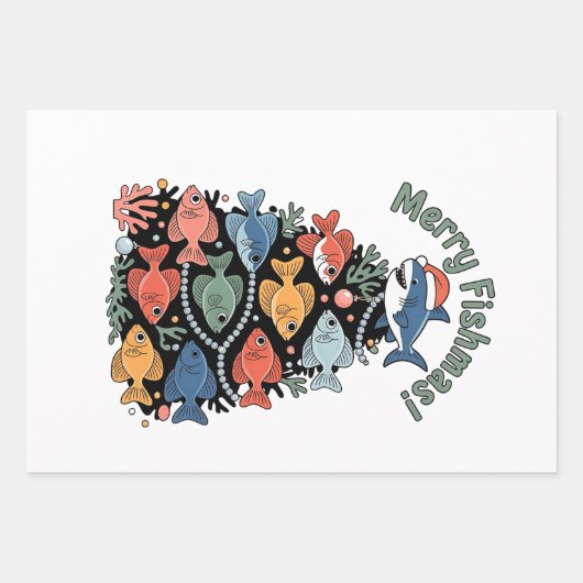 Prettige Vissen Kerstmis Kerstboom Vis Grappige Vi Inpakpapier Vel (Voorkant)
