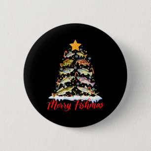 Prettige VissenKerst Morsige Kerstboom Lichtjes Vi Ronde Button 5,7 Cm