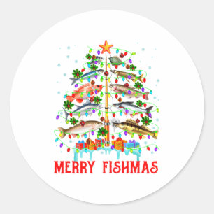 Prettige Vissenmas Grappige Kerstboom Lichtjes Vis Ronde Sticker