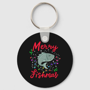 Prettige Vissenmas Grappige Kerstboom Lichtjes Vis Sleutelhanger