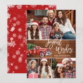 Prettige Wensen Retro Kerstmis Rode Truck 3 FOTO Feestdagenkaart (Voorkant / Achterkant)