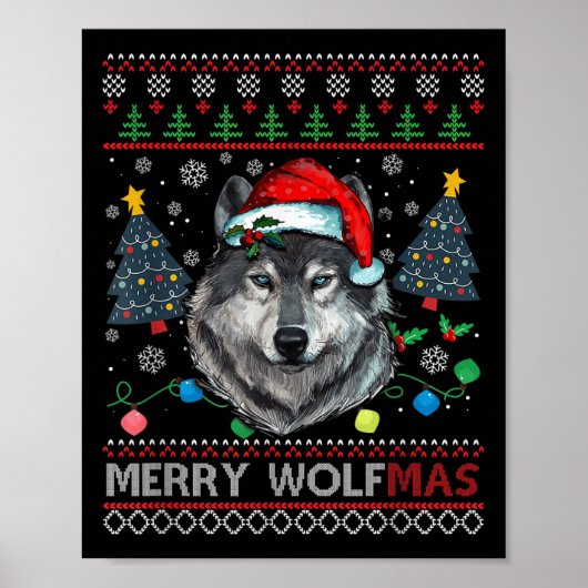 Prettige Wolfmas Prettig Kerstfeest Wolf Lelijk T- Poster (Voorkant)