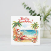 Prettige zomer vakantie Kerstman op het strand  Feestdagenkaart (Staand voorkant)