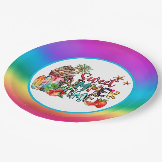 prettige zomertijd papieren bordje (Gekanteld)