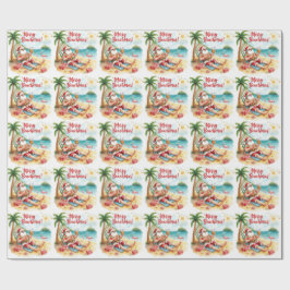 Prettige zomervakantie Kerstman op het strand  Cadeaupapier