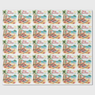 Prettige zomervakantie Kerstman op het strand  Cadeaupapier