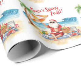 Prettige zomervakantie Kerstman op het strand  Cadeaupapier