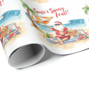 Prettige zomervakantie Kerstman op het strand Cadeaupapier