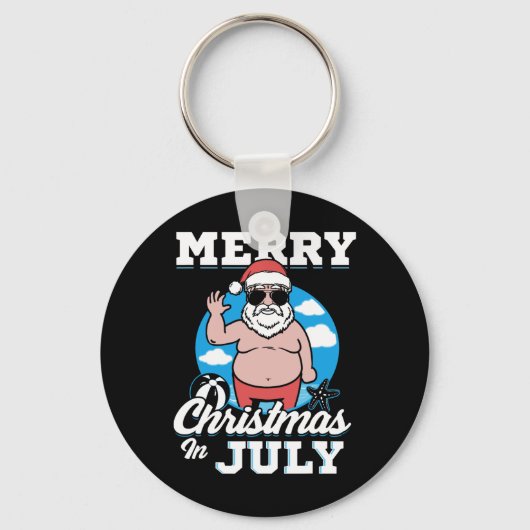 Prettigkerstfeest in juli grappige kerstman  sleutelhanger (Voorkant)