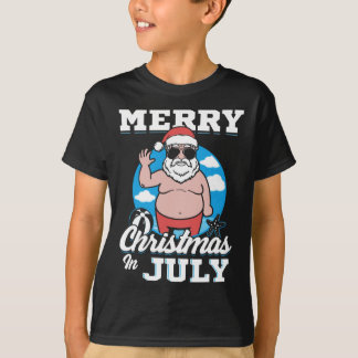 Prettigkerstfeest in juli grappige kerstman  t-shirt