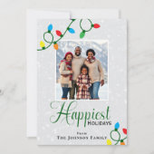 Prettigst kerstfeest kerstlichten familie foto  feestdagenkaart (Voorkant)
