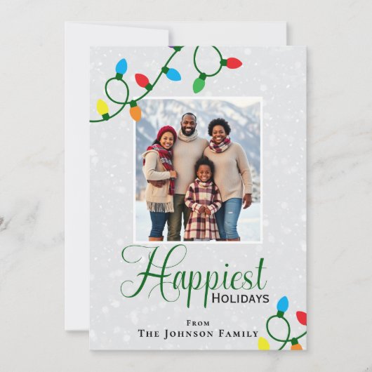 Prettigst kerstfeest kerstlichten familie foto  feestdagenkaart (Voorkant)