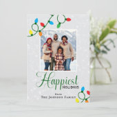 Prettigst kerstfeest kerstlichten familie foto  feestdagenkaart (Staand voorkant)