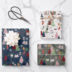 Pretttige Kleurrijke Kabouters Kerstboom Festief Inpakpapier Vel