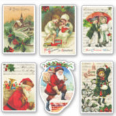 Pretttige Oude Kerstkaarten Sinterklaas Kinderen Sticker (Voorkant)
