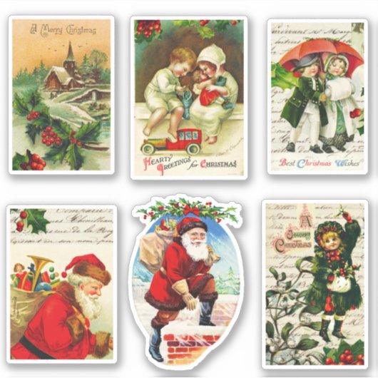 Pretttige Oude Kerstkaarten Sinterklaas Kinderen Sticker (Voorkant)