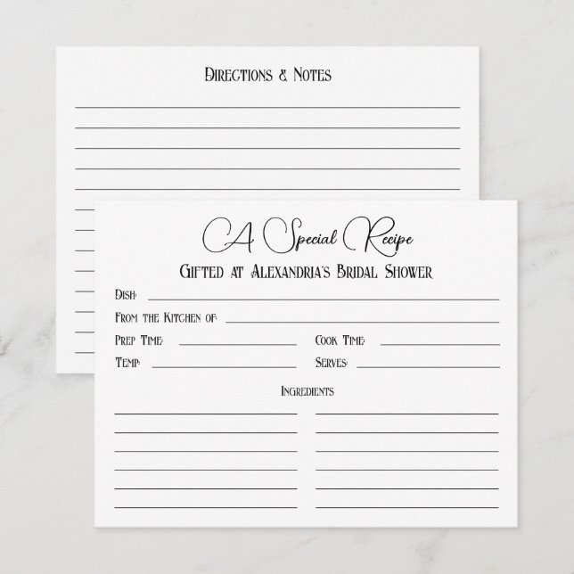 Pretty A Special Recipe for Bridal Shower (Voorkant / Achterkant)