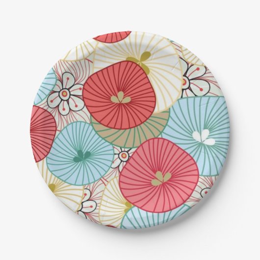 Pretty Abract Colorful Busy Floral Pattern Papieren Bordje (Voorkant)