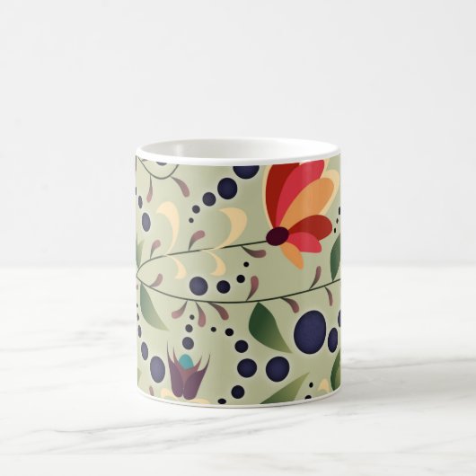 Pretty Abstract Flower Pattern on Sage Green Koffiemok (Center)