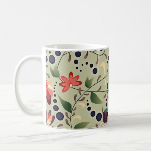 Pretty Abstract Flower Pattern on Sage Green Koffiemok (Links)