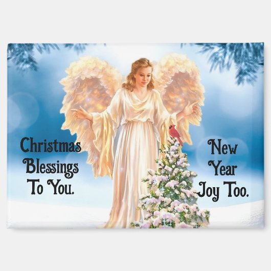 Pretty Angel With Cardinal Christmas Magnet (Voorkant)