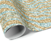 Pretty Aqua Mint Gold Glitter Zebra Print Cadeaupapier (Rol Hoek)