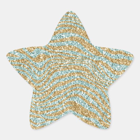 Pretty Aqua Mint Gold Glitter Zebra Print   Ster Sticker (Voorkant)
